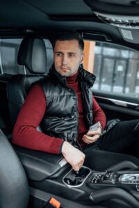 Мужская Кожаная Черная Жилетка - Удобная Дутая Стеганая Высокий Воротник