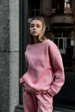 Женский Базовый Розовый Свитшот Оверсайз с Молнией Змейкой на Спине Флис