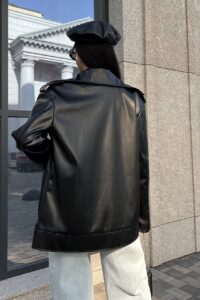 Женская Кожаная Черная Куртка Дерби - Удлиненная Кожанка на Запах