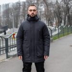Мужская Зимняя Темно-Серая Куртка Парка Удлиненная с Капюшоном + Перчатки в Подарок