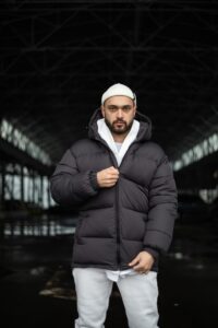 Мужской Зимний Темно-Серый Пуховик Объемный Дутый - Оверсайз Куртка с Капюшоном