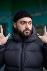 Мужской Зимний Темно-Серый Пуховик Объемный Дутый - Оверсайз Куртка с Капюшоном