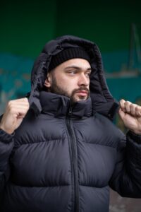 Мужской Зимний Темно-Серый Пуховик Объемный Дутый - Оверсайз Куртка с Капюшоном