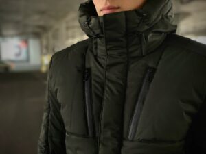 Мужская Зимняя Куртка Цвета Хаки Водоотталкивающая Базовая - Приталенная Стеганая с Капюшоном