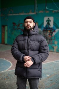 Мужской Зимний Темно-Серый Пуховик Объемный Дутый - Оверсайз Куртка с Капюшоном