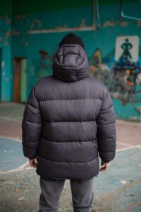 Мужской Зимний Темно-Серый Пуховик Объемный Дутый - Оверсайз Куртка с Капюшоном