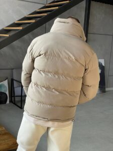 Мужская Зимняя Коричневая Мокко Куртка Базовая - Стеганая Дутая Высокий Воротник