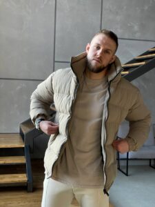 Мужская Зимняя Коричневая Мокко Куртка Базовая - Стеганая Дутая Высокий Воротник