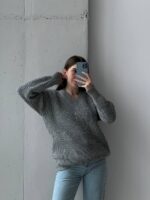 Женский Объемный Серый Свитер Теплый Вязаный База