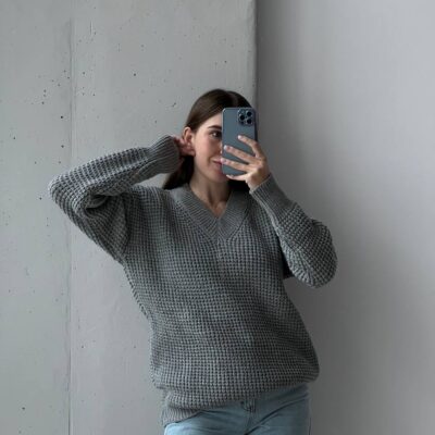 Женский Объемный Серый Свитер Теплый Вязаный База