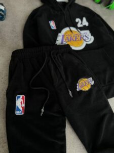 Мужской Теплый Флисовый Черный Спортивный Костюм с Принтом Вышивкой - Худи + Штаны