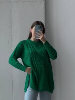 Женская Яркая Зеленая Туника - Свободного Фасона с Рельефным Узором и Разрезами по Бокам