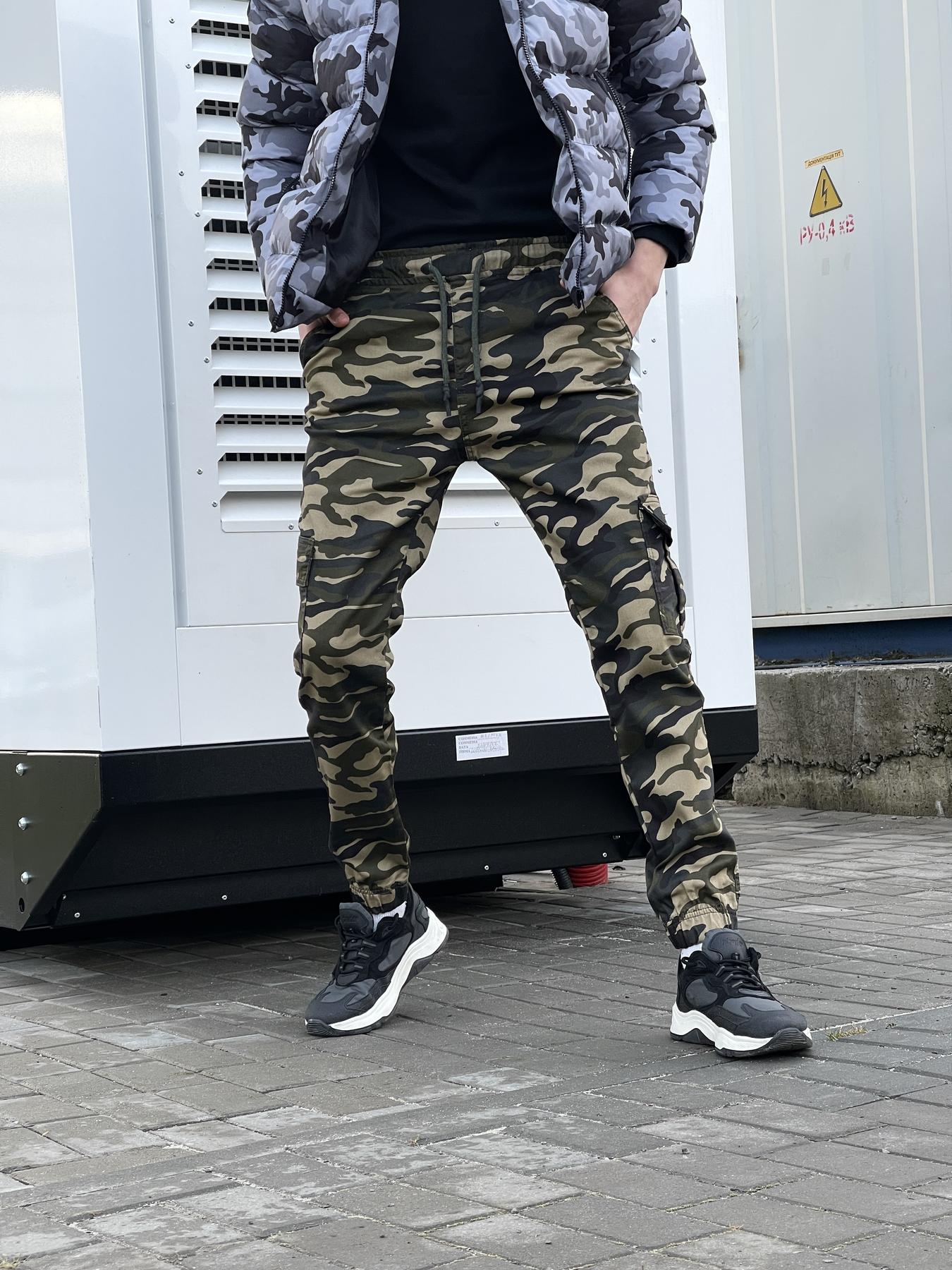 19293a302a1558d39a63 Мужские Камуфляжные Штаны Брюки Хаки - Прямого Кроя с Манжетами на Резинке