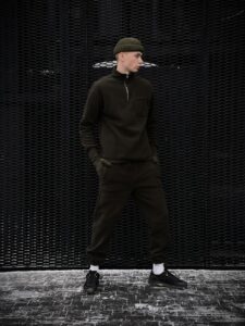 Мужской Теплый Флисовый Костюм Хаки - Кофта с Молнией на Воротнике + Штаны Джоггеры