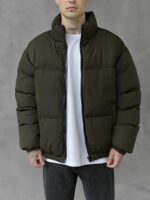 Мужская Зимняя Укороченная Куртка Цвета Хаки - Стеганая с Резинкой Внизу на Манжетах