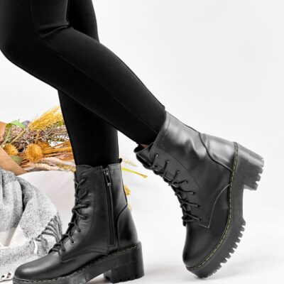 Женские Зимние Ботинки Черные - Высокие из Натуральной Кожи с Мехом