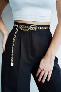 Женский Золотистый Металлический Ремешок-Цепочка