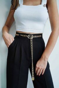 Женский Золотистый Металлический Ремешок-Цепочка