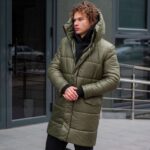 Мужская Длинная Зимняя Куртка Парка Цвета Хаки - Прямого Кроя с Капюшоном и Манжетами