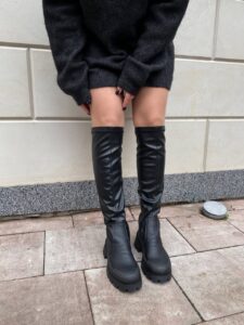 Женские Зимние Черные Сапоги - Высокие из Натурально Кожи с Мехом