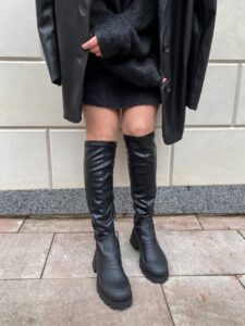 Женские Зимние Черные Сапоги - Высокие из Натурально Кожи с Мехом