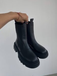 Женские Зимние Ботинки Челси Черные - Высокие из Натуральной Кожи Внутри с Мехом