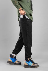 Мужские Черные Джинсы Свободные Широкие - Джинсовые Штаны Прямого Кроя с Манжетами на Липучках