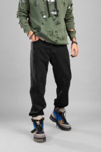 Мужские Черные Джинсы Свободные Широкие - Джинсовые Штаны Прямого Кроя с Манжетами на Липучках