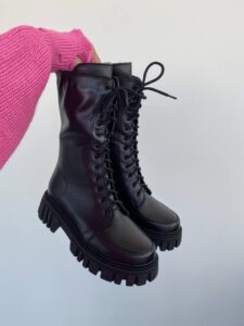 Женские Зимние Ботинки Берцы Черные - Высокие из Натуральной Кожи Внутри с Мехом