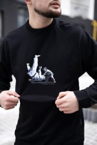 Мужской Черный Свитшот Оверсай с Принтом Дзю-До