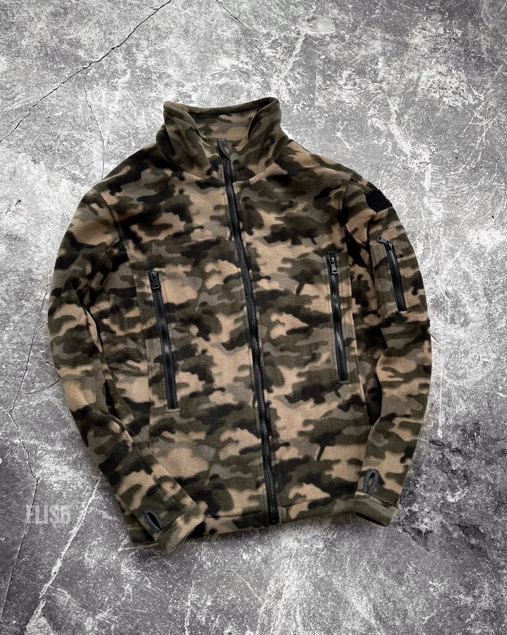 photo_2023-02-10_18-10-56 Мужская Теплая Флисовая Камуфляжная Хаки Кофта на Молнии с Воротником Стойкой