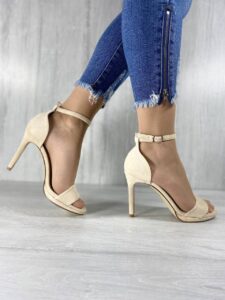 Женские Бежевые Босоножки Экозамша на Высоком Каблуке