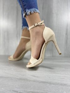 Женские Бежевые Босоножки Экозамша на Высоком Каблуке