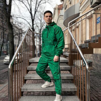 Мужской Яркий Зеленый Костюм из Плащевки - Анорак с Капюшоном + Штаны