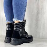Женские Зимние Черные из Натуральной Замши Плащевые с Мехом