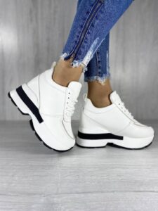 Женские Демисезонные Кроссовки Сникерсы Белые из Экокожа внутри Текстиль