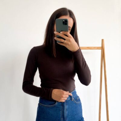 Женский Теплый Коричневый Гольф Водолазка с Начесом