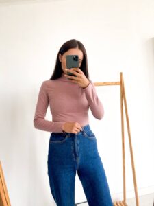 Женский Теплый Пудровый Гольф Водолазка с Начесом