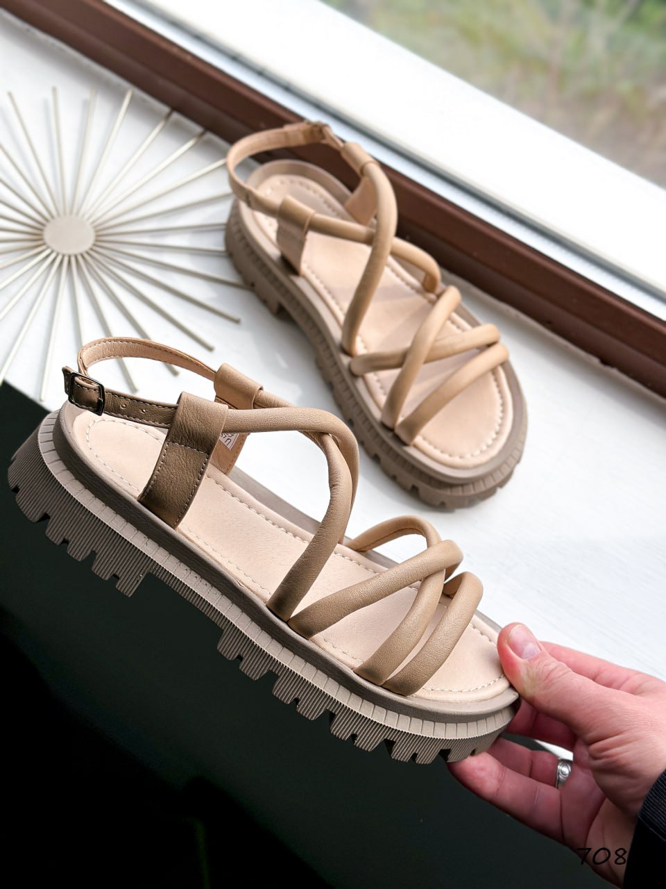 Женские Бежевые Босоножки Натуральная Кожа на Платформе Женские Бежевые Босоножки Натуральная Кожа на Платформе