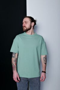 Мужская Базовая Мятная Футболка Оверсайз из Плотной Ткани