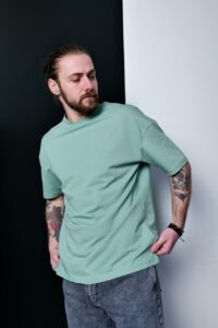 Мужская Базовая Мятная Футболка Оверсайз из Плотной Ткани