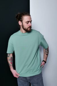 Мужская Базовая Мятная Футболка Оверсайз из Плотной Ткани