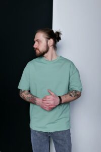 Мужская Базовая Мятная Футболка Оверсайз из Плотной Ткани