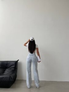 Женские Светло-Голубые Джинсы Палаццо - Свободные Широкие со Строчкой и Молнией