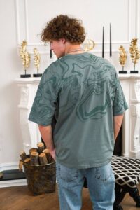 Мужская Летняя Хлопковая Зеленая Футболка Оверсайз - Объемная с Принтом Узором