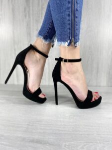 Женские Черные Туфли Экозамша на Высоком Каблуке Шпильке
