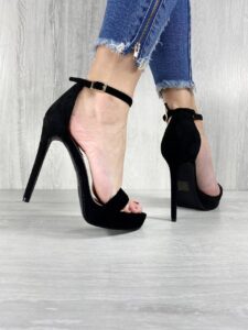 Женские Черные Туфли Экозамша на Высоком Каблуке Шпильке