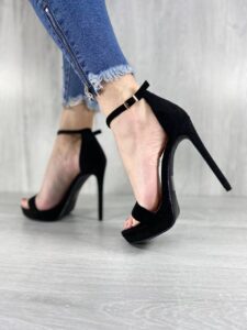 Женские Черные Туфли Экозамша на Высоком Каблуке Шпильке