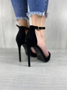 Женские Черные Туфли Экозамша на Высоком Каблуке Шпильке