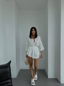 Женский Летний Легкий Белый Костюм Свободного Кроя - Рубашка + Шорты